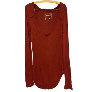 Free People We the Free Maroon Red Long Sleeve Scoop Neck SZ L